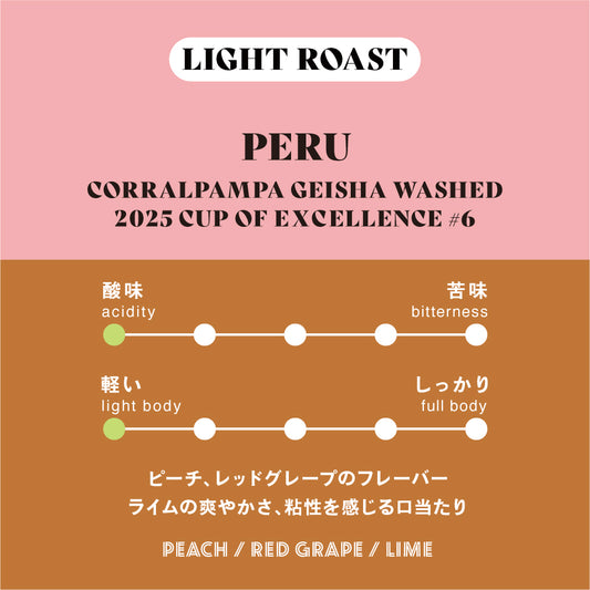 【浅煎り】ぺルー／Corralpampa Geisha Washed 2025COE#6